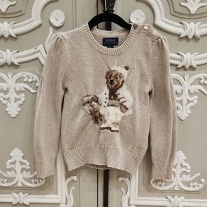 Polo by Ralph Lauren Girls Cream Knit Bear Sweater Size 6